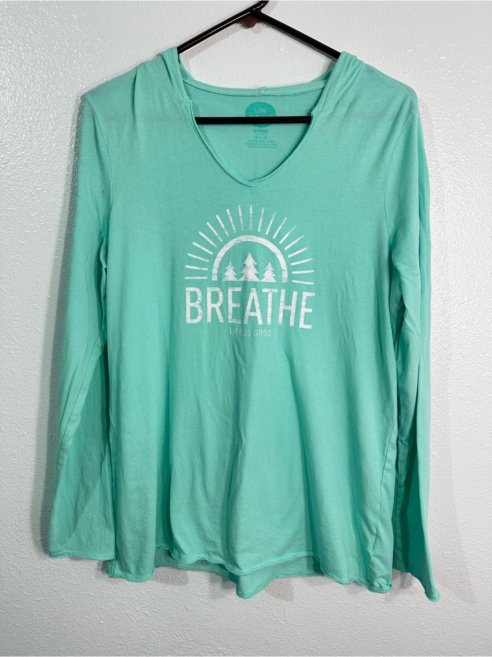 Life Is Good Womens L Breathe Trees Hooded Long Sleeve Shirt Hiking Camping